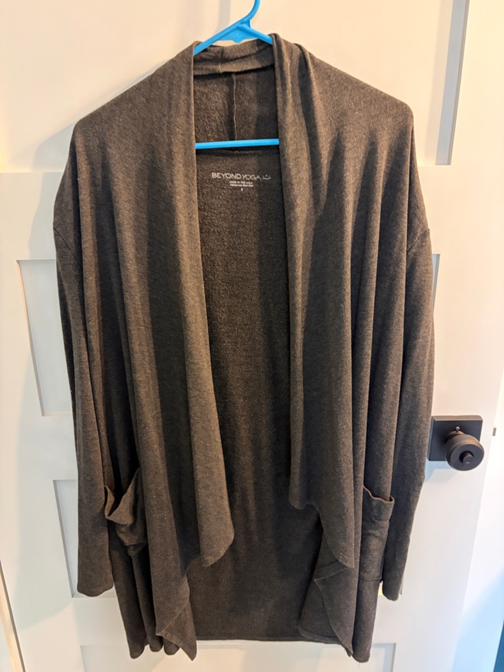 Beyond Yoga Heather Charcoal Draped Open Cardigan